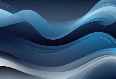 The primary subject of the image is a blue wave, which is the main object, scene, or focus of the image. The setting or background is a dark blue sky, and the visual style appears to be a digital art or illustration. The dominant colors in the image are blue and white, creating a calm and serene atmosphere.