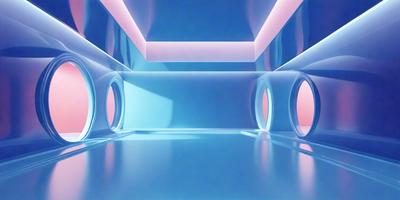 The primary subject of the image is a blue and pink tunnel. The setting is a futuristic environment, with a blue and pink lighting effect. The visual style is a digital art, creating a unique and vibrant atmosphere. The dominant colors are blue and pink, giving the scene a futuristic and surreal feel.