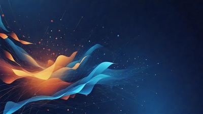 The primary subject of the image is a blue and orange swirl, which appears to be a digital art or illustration. The setting is a dark blue background, and the visual style suggests a modern and vibrant atmosphere. The dominant colors are blue and orange, creating a sense of energy and movement.