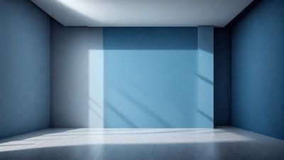 The primary subject of the image is a large blue wall in a room. The setting is a room with a blue wall, and the visual style is a photo. The dominant colors are blue and white, creating a calm and serene atmosphere.