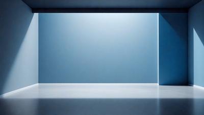 The primary subject of the image is a blue wall with a white floor. The setting is a room with a blue wall and a white floor. The visual style is a photo, and the colors and mood are predominantly blue and white, creating a calm and serene atmosphere.