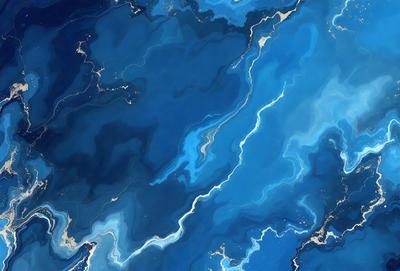 The primary subject of the image is a blue and white ocean scene. The setting is the ocean, with a blue background and white waves. The visual style is a digital art or illustration, creating a vibrant and dynamic atmosphere. The dominant colors are blue and white, with the blue representing the ocean and the white representing the waves.