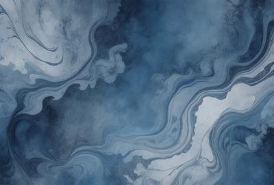 The primary subject of the image is a painting of a blue ocean with waves. The setting is a blue sky, and the visual style appears to be a digital art or illustration. The dominant colors are blue and white, creating a serene and calming atmosphere.