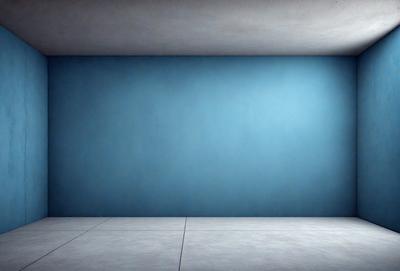 The primary subject of the image is a large, empty room with a blue wall. The setting is a white room with a blue wall, and the visual style is a photo. The dominant colors are blue and white, creating a calm and serene atmosphere.