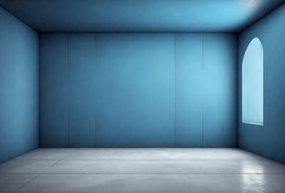The primary subject of the image is a blue wall with a white floor. The setting is a room with a blue wall and a white floor. The visual style is a photo, and the colors and mood are predominantly blue and white, creating a calm and serene atmosphere.