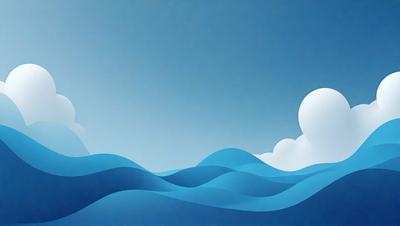 The primary subject of the image is a blue ocean with waves. The setting is a clear blue sky, which serves as the backdrop for the ocean. The visual style is a digital art or illustration, creating a vibrant and dynamic scene. The dominant colors are blue and white, giving the image a calming and serene atmosphere.