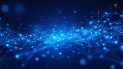 The primary subject of the image is a blue background with a pattern of blue dots. The setting is a dark background, which contrasts with the blue dots. The visual style is digital art, as the dots are arranged in a visually appealing manner. The colors and mood of the image are predominantly blue, creating a calm and serene atmosphere.