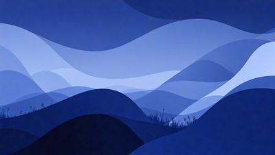The primary subject of the image is a mountainous landscape with a blue sky in the background. The setting is a grassy hillside with a few bushes scattered throughout the scene. The visual style is a combination of digital art and illustration, creating a vibrant and dynamic atmosphere. The dominant colors are blue and green, with the blue sky and greenery of the hillside creating a serene and peaceful mood.