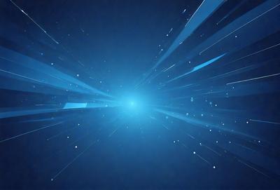 The primary subject of the image is a bright blue background with a white light streaking through it. The setting appears to be a dark space, and the visual style is a digital art or illustration. The colors and mood of the image are predominantly blue and white, creating a sense of movement and energy.