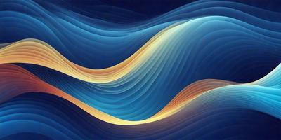 The primary subject of the image is a blue and yellow wave, which is the main focus of the scene. The setting is a blue background, and the visual style is a digital art or illustration. The dominant colors are blue and yellow, creating a vibrant and lively atmosphere.