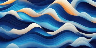 The primary subject of the image is a blue and white wave pattern. The setting is a blue ocean, and the visual style is a digital art or illustration. The dominant colors are blue and white, creating a calm and serene atmosphere.
