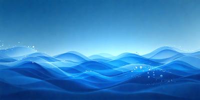 The primary subject of the image is a blue ocean with waves. The setting is a blue sky, and the visual style is a digital art or illustration. The dominant colors are blue and white, creating a calm and serene atmosphere.