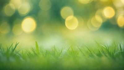 The image features a lush green field with a bright, sunny atmosphere. The primary subject is the grass, which is the main focus of the image. The setting is a natural environment, with the grassy field as the background. The visual style is a photo, capturing the vibrant colors and details of the grass. The colors and mood of the image are predominantly green, with a warm and inviting ambiance.