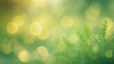 The primary subject of the image is a close-up of a leafy plant with green leaves. The setting is a bright, sunny day with a yellow background. The visual style is a combination of a photo and a digital art, creating a vibrant and lively atmosphere. The colors and mood are predominantly green, with the bright yellow background adding a cheerful and warm touch to the scene.