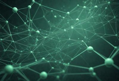 The primary subject of the image is a close-up of a green molecular structure, likely a protein or a complex organic compound. The setting is a dark background, which emphasizes the intricate details of the molecule. The visual style appears to be a digital art or illustration, as the molecule is depicted in a detailed and realistic manner. The colors and mood of the image are predominantly green, which is consistent with the molecular theme.