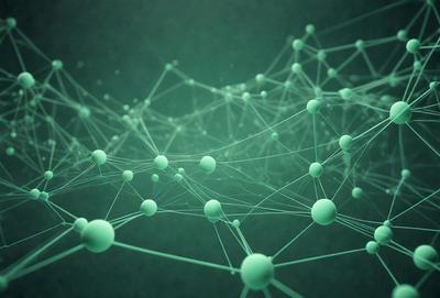 The primary subject of the image is a close-up of a green molecule, which is the main focus of the image. The setting is a dark background, which contrasts with the green molecule. The visual style is a digital art, as the molecule is depicted in a detailed and intricate manner. The colors and mood of the image are predominantly green, giving it a calm and soothing atmosphere.