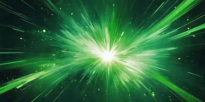 The primary subject of the image is a bright green light, which appears to be a light source or a neon sign. The setting is a dark background, which contrasts with the bright green light. The visual style of the image is digital art, as it is a computer-generated image. The colors and mood of the image are predominantly green, with a lively and energetic atmosphere.