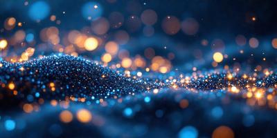 The primary subject of the image is a blue background with a pattern of bright, shining lights. The setting appears to be a dark, starry night, with the lights creating a mesmerizing effect. The visual style of the image is a combination of a photo and digital art, as it captures the beauty of the night sky with the shining lights. The colors and mood of the image are predominantly blue, with the bright lights adding a sense of warmth and excitement to the scene.
