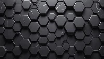The primary subject of the image is a black and white marble wall with a hexagonal pattern. The setting is a black and white photo, which gives the image a classic and timeless appearance. The visual style is a close-up of the marble wall, showcasing the intricate pattern and texture. The colors and mood of the image are predominantly black and white, creating a sense of elegance and sophistication.