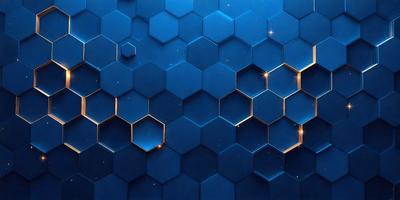 The primary subject of the image is a blue hexagonal pattern, which is the main object, scene, or focus of the image. The setting or background is a blue wall, and the visual style is a digital art or illustration. The dominant colors are blue and gold, creating a calm and soothing atmosphere.