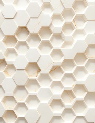 The image features a white marble wall with a pattern of hexagonal shapes. The hexagons are arranged in a way that creates a visually appealing and textured surface. The white marble wall adds a sense of elegance and sophistication to the space. The overall atmosphere of the image is clean, minimalistic, and elegant.