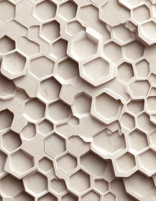 The primary subject of the image is a close-up of a white, textured surface with a pattern of hexagonal shapes. The setting appears to be a white wall or a similar background. The visual style of the image is a close-up, which emphasizes the details of the hexagonal pattern. The colors in the image are predominantly white, giving it a clean and minimalist appearance. The overall mood of the image is calm and serene, with the focus on the intricate pattern of the hexagons