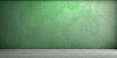 The primary subject of the image is a green wall with a mottled texture. The setting is a room with a concrete floor. The visual style is a photo, and the dominant colors are green and white. The overall atmosphere is calm and serene.