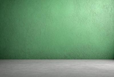 The primary subject of the image is a green wall. The setting is a plain, empty room with a green wall as the main focus. The visual style is a photo, and the colors and mood are predominantly green, creating a calm and serene atmosphere.