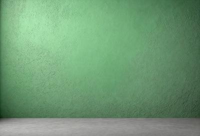 The primary subject of the image is a green wall. The setting is a plain, empty room with a green wall as the main focus. The visual style is a photo, and the colors and mood are predominantly green, creating a calm and serene atmosphere.