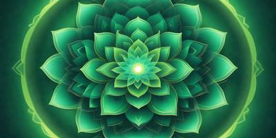 The primary subject of the image is a large, vibrant green flower with a yellow center. The flower is the focal point of the scene, and it is set against a backdrop of a green background. The visual style of the image is a combination of photo and digital art, creating a realistic yet artistic representation of the flower. The dominant colors in the image are green and yellow, giving the flower a lively and fresh appearance.