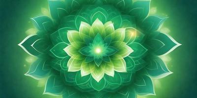 The primary subject of the image is a large, vibrant green flower with a yellow center. The flower is the focal point of the scene, and it is set against a green background. The visual style of the image is a combination of photo and digital art, creating a realistic yet artistic representation of the flower. The dominant colors in the image are green and yellow, giving the scene a lively and fresh atmosphere.