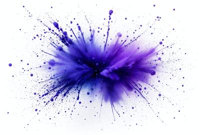 Purple and blue splashes of paint on a white background.