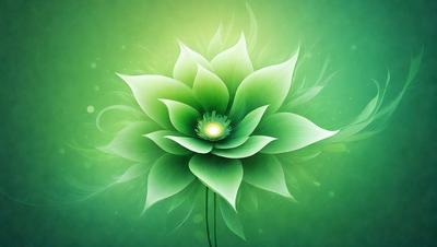 The primary subject of the image is a large, green flower with a yellow center. The flower is the main focus of the image, and it is set against a green background. The visual style of the image is digital art, as it appears to be a computer-generated or digitally edited image. The dominant colors in the image are green and yellow, creating a vibrant and lively atmosphere.