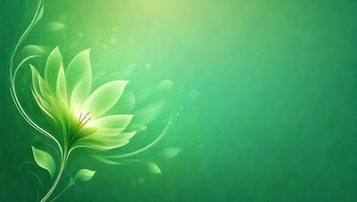The primary subject of the image is a green flower, which is the main focus of the scene. The setting is a green background, which provides a natural and serene atmosphere. The visual style of the image is a digital art or illustration, as it is a well-crafted and detailed representation of the flower. The colors and mood of the image are predominantly green, which adds to the calming and peaceful ambiance.