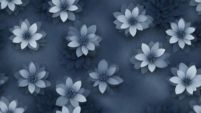 The primary subject of the image is a collection of white flowers, which are the main objects in the scene. The flowers are arranged in a pattern, creating a visually appealing and harmonious display. The setting is a blue background, which adds a sense of depth and contrast to the image. The visual style of the image is a combination of photo and digital art, as it captures the beauty of the flowers in a realistic yet artistic manner. The colors and mood of the image are predominantly blue and serene