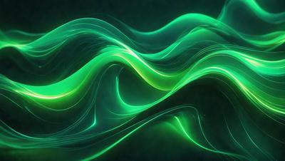 The primary subject of the image is a green, swirling, and flowing pattern. The setting is a dark background, which contrasts with the vibrant green color of the pattern. The visual style appears to be a digital art or illustration, as the pattern is intricate and detailed. The colors and mood of the image are predominantly green, creating a sense of calmness and tranquility.