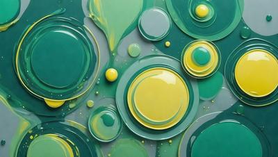 The primary subject of the image is a close-up of a green and yellow circle, which is part of a larger pattern. The setting is a colorful, abstract background, and the visual style is a combination of digital art and illustration. The dominant colors are green and yellow, creating a lively and vibrant atmosphere.