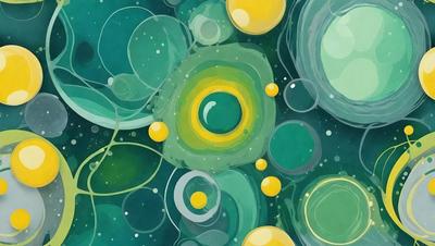 The primary subject of the image is a colorful, abstract artwork featuring a mix of green, yellow, and orange colors. The setting is a space-like environment, with a background that includes a variety of shapes and colors. The visual style is a combination of digital art and illustration, creating a vibrant and dynamic scene. The overall atmosphere is lively and energetic, with the artwork capturing the viewer's attention and evoking a sense of wonder and exploration.