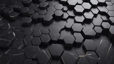 The primary subject of the image is a black and white marble pattern. The setting is a black background, and the visual style is a pattern or texture. The dominant colors are black and white, creating a classic and elegant atmosphere.
