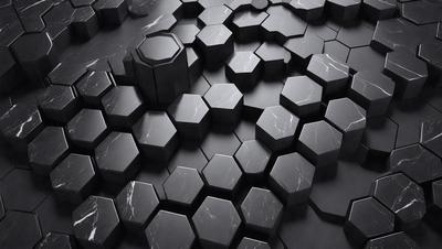 The primary subject of the image is a black and white marble pattern. The setting is a black background, and the visual style is a pattern or texture. The dominant colors are black and white, creating a classic and elegant atmosphere.