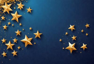 The primary subject of the image is a blue background with a pattern of yellow stars. The setting is a night sky, and the visual style is a digital art or illustration. The dominant colors are blue and yellow, creating a calm and serene atmosphere.