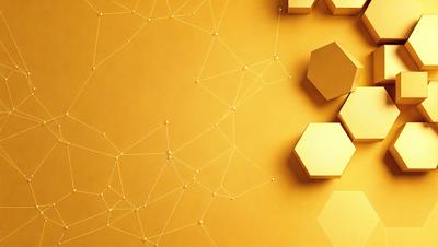 The primary subject of the image is a yellow wall with a pattern of hexagons. The setting is a room with a yellow background, and the visual style is a combination of digital art and illustration. The dominant colors are yellow and gold, creating a warm and inviting atmosphere.