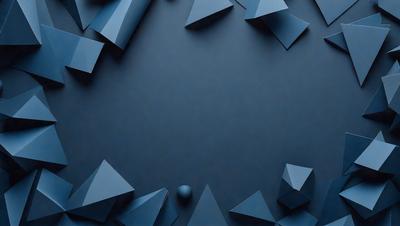The primary subject of the image is a blue background with a pattern of triangles. The setting is a dark room, and the visual style appears to be a combination of digital art and illustration. The dominant colors are blue and black, creating a moody atmosphere.