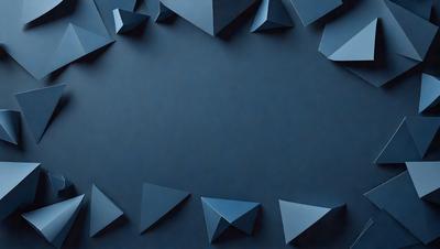 The primary subject of the image is a blue background with a pattern of triangles. The setting is a dark room, and the visual style appears to be a combination of digital art and illustration. The dominant colors are blue and white, creating a calm and serene atmosphere.