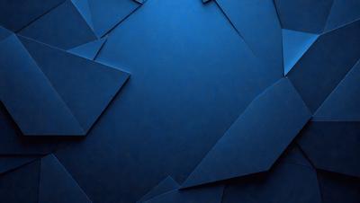 The primary subject of the image is a blue background with a pattern of triangles. The setting is a dark room, and the visual style appears to be a digital art or illustration. The dominant colors are blue and black, creating a moody atmosphere.