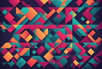 The primary subject of the image is a colorful, geometric pattern. The setting is a black and white background, which contrasts with the vibrant colors of the pattern. The visual style is a combination of digital art and illustration, creating a unique and eye-catching design. The dominant colors are orange, green, and blue, which contribute to a lively and energetic atmosphere.
