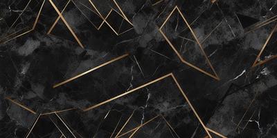 The primary subject of the image is a black and gold marble pattern. The setting is a black and gold marble surface, which serves as the background. The visual style is a close-up of the marble pattern, showcasing the intricate details of the design. The colors and mood of the image are predominantly black and gold, giving it a luxurious and elegant appearance.