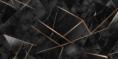 The primary subject of the image is a black and gold marble pattern. The setting is a black and gold marble surface, which serves as the background. The visual style is a close-up of the marble pattern, showcasing the intricate details of the design. The colors and mood of the image are predominantly black and gold, creating a luxurious and elegant atmosphere.