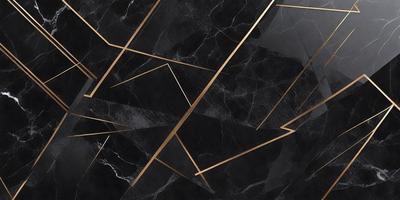 The primary subject of the image is a black and gold marble pattern. The setting is a black background, and the visual style is a digital art or illustration. The dominant colors are black and gold, creating a sophisticated and elegant atmosphere.