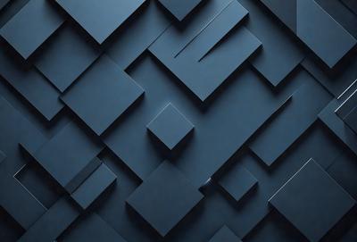 The primary subject of the image is a blue wall with a pattern of squares. The setting is a room with a blue background, and the visual style appears to be a digital art or illustration. The dominant colors are blue and black, creating a calm and soothing atmosphere.